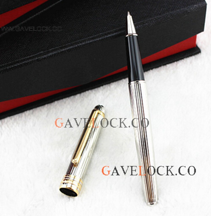 Montblanc Meisterstuck Rollerball Fake Silver Stripes Gold Clip Pen